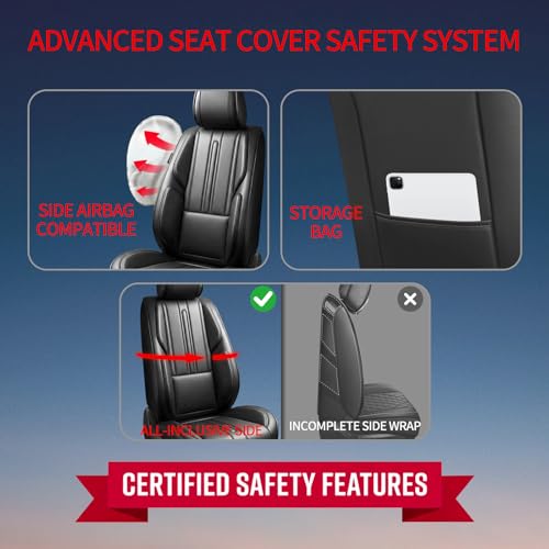 Image of Fit Canyon Car Seat Covers (Only Front 2 Seats) Compatible with GMC Canyon 2015-2024 2025 2026 - Full Coverage Breathable Leather,Airbag Compatible,Waterproof & All-Weather,Black