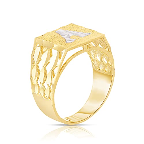 Floreo Men’s 10k Yellow Gold Square Two Tone Initial Ring A-Z, Sizes 6-112