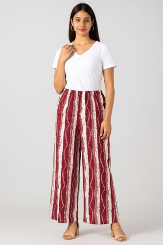 Image of PI World Printed Striped Western Mid Rise Palazzo /Trouser /Pant for Women /Girls Combo 2 (Waist 28 Inches to 36 Inches)