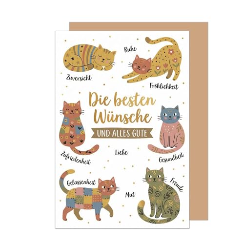Edition Seidel Premium Glückwunschkarte zum Geburtstag mit Umschlag. Grußkarte Karte Geburtstagskarte für Mann Frau Kind Spruch Beste Wünsche Katze Tier (G3863 SW026)