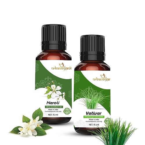 Image of Pure Combo Of 2 Essential oil For Hair & Skin Natural Therapeutic Grade & Undiluted Oil 15ML (Neroli-Vetiver)