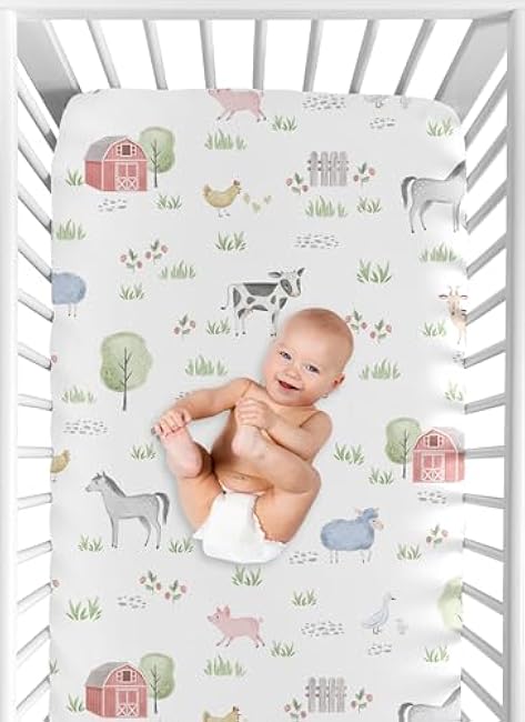 Sweet Jojo Designs 2-Piece Baby Crib Sheets Set (Farm Animals) for Boys or Girls, Infant Nursery, Toddler Room - Standard Size (Farmhouse, Southern, Country, Barn Animal, Farms Theme, Cow, Grey Horse)