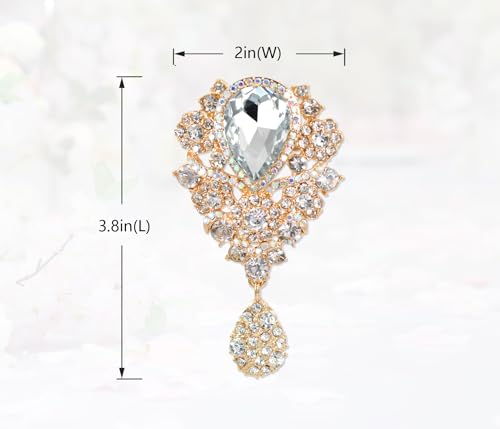 Image of Gyn&Joy Women's Austrian Crystal Bouquet Flower Teardrop Large Gorgeous Brooch Pin