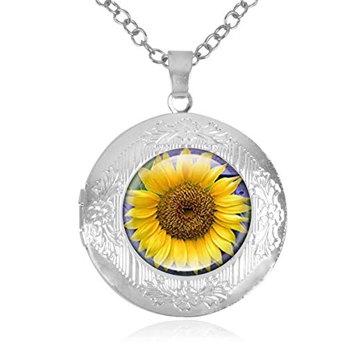 Women's Custom Locket Closure Pendant Necklace Sunflower Included Free Chain, Best Gift Set
