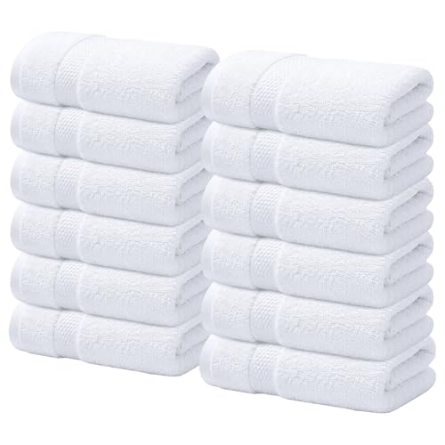 Infinitee Xclusives Luxury Wash Cloths for Showering [13x13] – 100% Cotton Washcloths [Pack of 12], Soft and Absorbent Face Towels for Bathroom Wash Clothes, Gym, and Spa (Brilliant White)