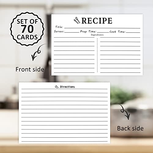 70 Count Recipe Cards 4x6 White, Double Sided, Blank for Bridal Shower and Wedding