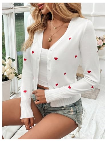 WDIRARA Women's Heart Pattern Button Down Cardigan Lightweight Sweater Long Sleeve V Neck Knitwear4