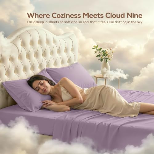 Image of Utopia Bedding California King Size Sheet Set - 4 Piece Bed Sheets, Soft and Breathable Microfiber, Includes 1 Fitted Sheet, 1 Flat Sheet and 2 Pillowcases - Oeko Tex (Lavender)