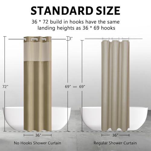 Image of Furlinic Stall Shower Curtain No Hook with Snap in Liner,Waffle Weave Waterproof Bathroom Curtains with See Through Top Window & Weighted Magnets,Beige,36x72 Inch