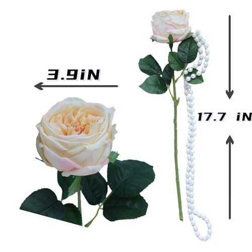 YJPPHDG Artificial Roses, 6 Pieces Premium Austin Rose Bouquet, Realistic Touch Peony Rose Flowers for Wedding and Home Decor (Champagne Rose) — view 3
