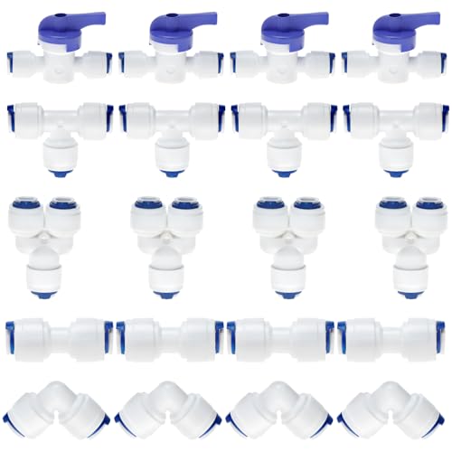 QWORK® 20 Stück Wasserzulaufleitung Anschluss, 1/4" Wasserzulaufleitung Filter Fitting, T + Y + I + L Typ Wasserfilter Fitting