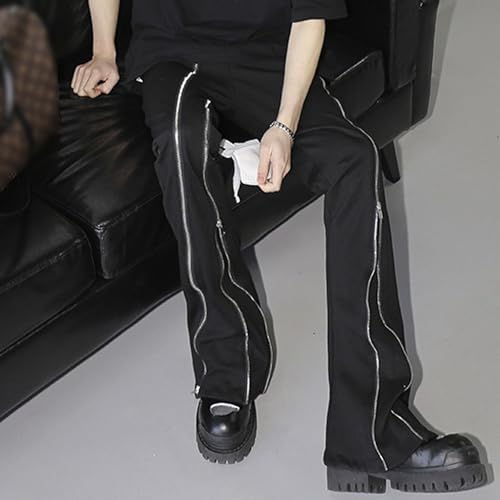 Men's Fashion Zipper Streetwear Jeans Relaxed Fit Casual Hip Hop Denim Pants Washed Baggy Bell Bottom Jeans3