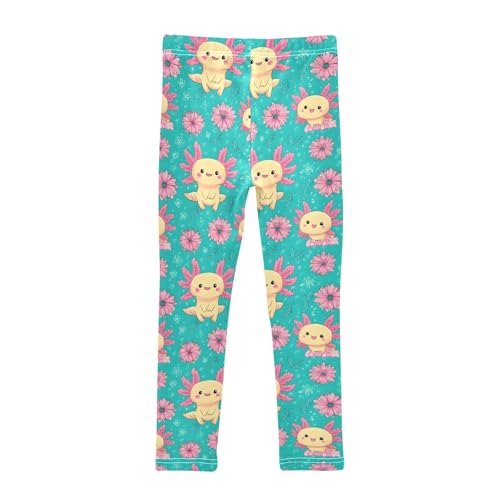 Axolotl Pink Flower Girls Leggings Soft Stretch Workout Yoga Dance Pants for Kids Casual Tights2