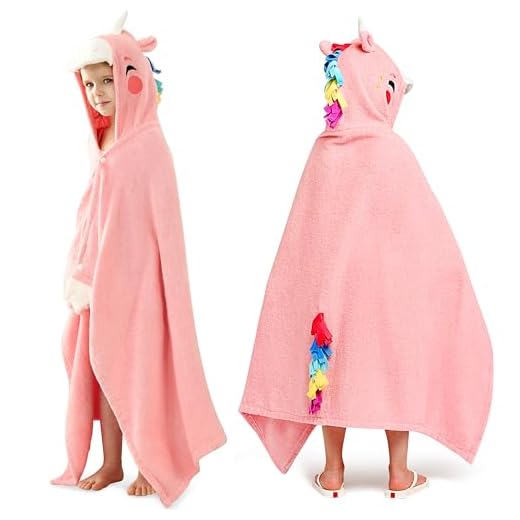 Joiedomi Unicorn 127 x 77 cm Kapuzenhandtuch für Kinder - Weiches Baumwoll-Badetuch -für Kinder von 3-10 Jahren -Poolhandtuch mit Kapuze - saugfähiges Poncho Handtuch Kinder