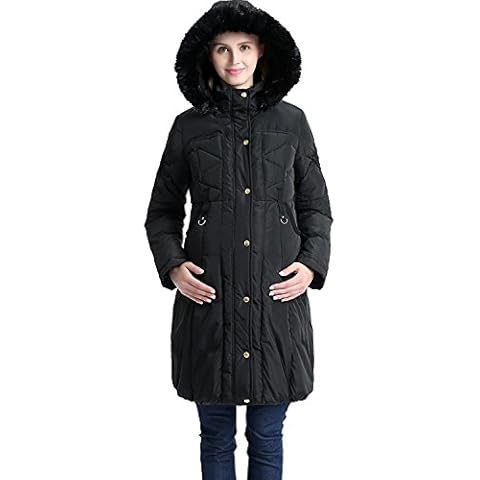Momo Maternity Outerwear Women Minnie Hooded Down Puffer Parka Coat Pregnancy Winter Jacket Black X-Small Cover