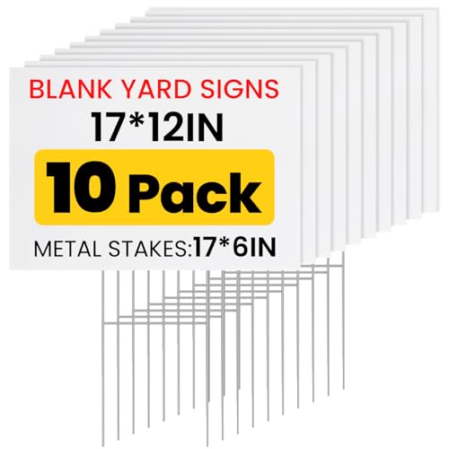 10 Pack Yard Signs with Metal Stakes Custom Yard 17 x 12 Inches Corrugated Plastic Board for Sale Sign Outdoor Rent Guidepost Garage Sale Signs Birthday Party