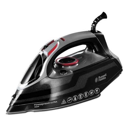Russell Hobbs Steam Iron [3100W, 210 g/min extra steam boost, 70 g/min steam] Power Steam (350ml, ceramic soleplate, self-cleaning & spray water function, anti-limescale, drip stop) 20630