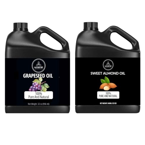Naturevibe Botanicals Grapeseed Oil 32oz and Sweet Almond Oil 32oz|Oil Combo