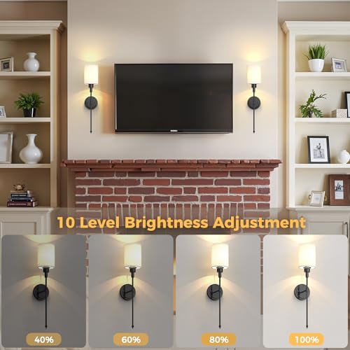 Image of DORESshop Battery Operated Wall Sconce Set of 2, Wireless Wall Light Easy to Install, 7 Color Rechargeable Wall Sconces, Sconce Wall Decor Set of 2 for Bedroom, Living Room, Black, 24.3in