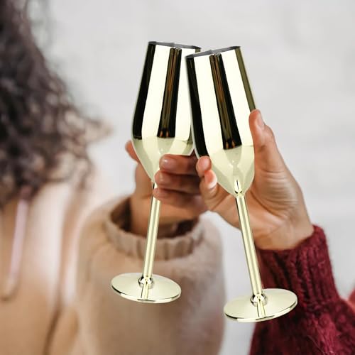 TJ Unbreakable 8 Oz Stainless Steel Champagne Flutes (4 Pack)- Gold Champagne Glasses - Reusable Indoor Outdoor Drinkware - Keeps Drink Cool for Longer - Gift Idea — view 6