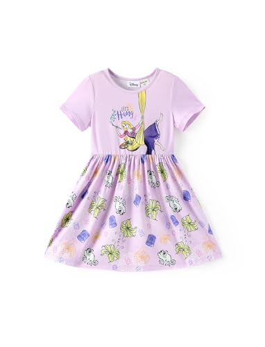 Disney Princess Tangled Rapunzel Toddler Girl Dress Purple Floral Short Sleeve Casual Summer Sundress Kids Birthday Party School Outfits Clothes 4-5T