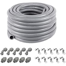 Z 3/4" Dia * 50 Feet Flexible Electrical Conduit Liquid Tight PVC Conduit Kit - UL Listed PVC Non-Metallic with 5 Straigh, 5 Angled Fittings and 10 Strap, UV Resistant for HVAC/Outdoor/Burial
