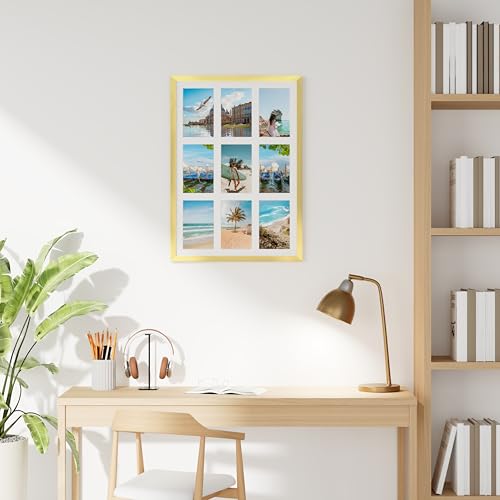 decorUhome 14x20 Picture Frames Collage Wall Decor, Display 9Pcs 4x6 Photos with Mat or 1Pcs 14x20 Unmatted, 9 4x6 Collage Picture Frames for Wall Mounting, Gold
