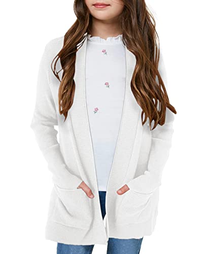 Image of Girls Cardigan Kids Open Front Oversized Sweater with Pockets | Casual Cardigans, Soft Knit, Long Sleeve, Uniform Cardigan for Girls, 7-14 Years