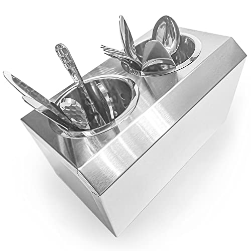 overstockedkitchen Flatware Organizers Stainless Steel Cylinder Flatware Silverware Utensil Holder Organizer Caddy (2 holes)