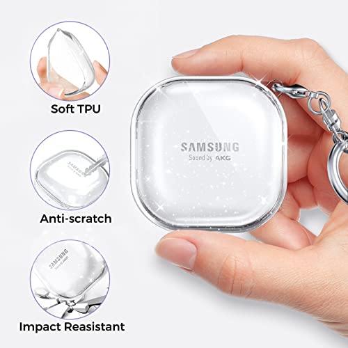 Ahastyle Compatible With Samsung Galaxy Buds 2 Pro Case / Galaxy Buds 2 Case / Galaxy Buds Pro Case / Galaxy Buds Live Case Transparent Cover [Anti-Yellowing] (Shine) #TOP4