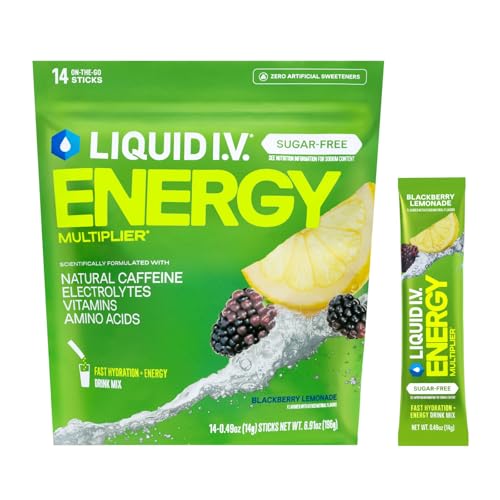 Image of Liquid I.V.® Hydration Multiplier Sugar-Free + Energy - Blackberry Lemonade | Electrolyte Powder Drink Mix | 1 Pack (14 Servings)