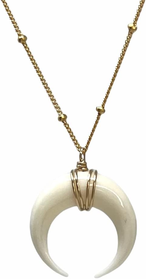 SATELLITE SMALL White Bone Double Horn Gold CHAIN Necklace // Crescent Moon also in Sterling Silver and 14k Rose Gold Fill