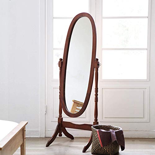 Livinia Ashely Wooden Cheval Floor Free Standing Mirror - 60.2" Rotating Adjustable Portable Oval Mirror, Clear Dressing Mirror Face Indoor Interior Decoration For Bedroom Dining Room (Walnut) #TOP1