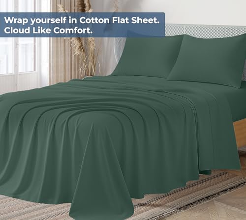 Image of Royale Linens 100% Organic Cotton Full Flat Sheet Only - Super Soft - Percale Top Sheets - Full Flat Sheet Sold Separately - Breathable, Cool & Crisp Sheets Only (81 inch x 96 inch, Hunter Green)