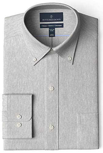 Amazon Brand - Buttoned Down Men's Classic Fit Button Collar Solid Non-Iron Dress Shirt Medium Grey Heather w/ Pocket 15.5