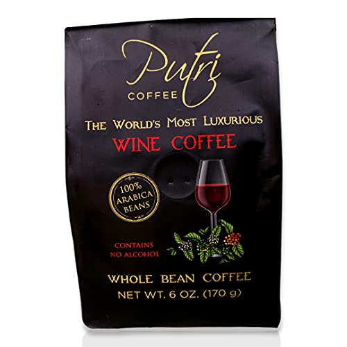 Putri Coffee WINE COFFEE High Caffeine | The World’s Most Luxurious Wine Coffee | No Alcohol | 50 Days Total Process Fermented Sundried Coffee Beans Gayo, Sumatra | By Women Farmers| 6oz Whole Bean Roasted