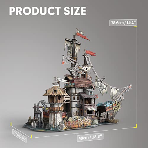 3D Puzzles For Adults Kids Tortuga Pirate Bay Cool Pirate Shipwreck Desk Decorations Indoor Model Kits Ragged Pirate Ship Brain Teaser Puzzles Crafts For Adults Birthday Gifts For Women Men #TOP5