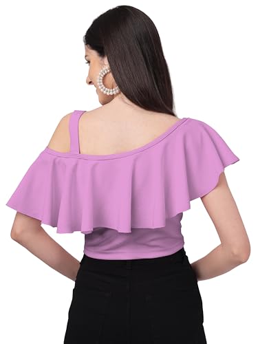 Image of Mehrang Women's Casual Solid Flared Crop Top Round Neck Stretchable Blend for Women /Top for Girls
