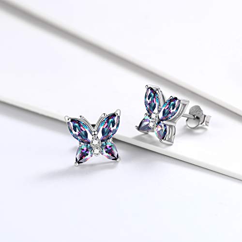 Butterfly Birthstone Stud Earrings - Women 925 Sterling Silver Butterflies Birthstone Stud Earrings Birthday Gift for Women3