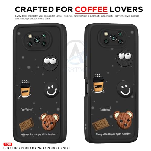 Image of AESTMO Back Case Cover for Poco X3 / X3 Pro / X3 NFC Cover | Cute Fun Cartoon 3D Ball | Coffee Silicone Case | Full Body Protection | Camera Protection Back Cover for Poco X3 / X3 Pro / X3 NFC (Black)
