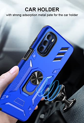Image of Military Grade Phone Case with Ring Card Holder for Moto G Stylus 5G 2022 - Shockproof Case with Screen Protector and Belt Clip for Motorola Moto G Stylus 5G 2022(Blue)