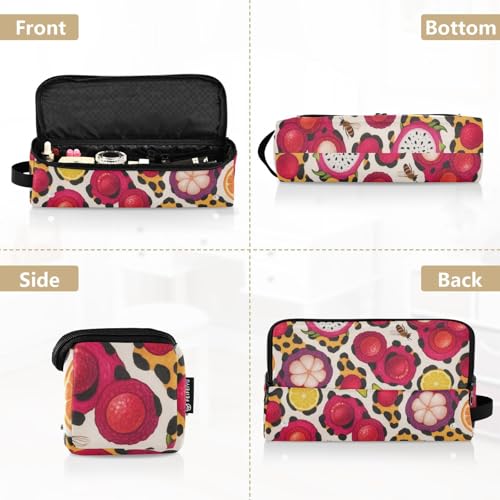 Organizador 2 en 1 para herramientas de cabello con almohadilla resistente al calor, accesorios de peinado removibles para planchas, rizadores, secadores, estuche de viaje con diseño estampado de fruta tropical y leopardo miniatura 5