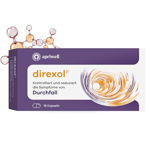 Direxol Durchfallmittel rezeptfrei 16 Kapseln – Stoppt akute Diarrhö & reduziert Flüssigkeitsverlust – Lindert Beschwerden wie Bauchschmerzen – für Erwachsene & Jugendliche ab 14