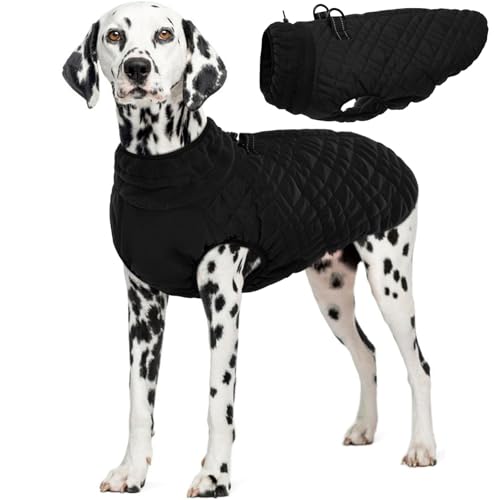 Kuoser Large Dog Coat, Windproof Jackets for Large Dogs, Warm Doggie Coat with Harness Built in, Dog Cold Weather Coats Snow Jacket for Labrador Beagle, Black XXL XXL (Chest Girth: 35.4'') B