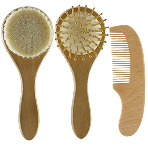 JOINPAYA 1 Juego juego de cepillos de lana peine kit de aseo para recién nacido equipo Para bebé kit de cuidado del cabello del bebé de shower cepillo de lana de Haya