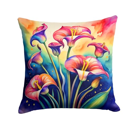 Caroline's Treasures DAC1937PW1818 Colorful Calla Lilies Fabric Decorative Pillow Machine Washable, Indoor Outdoor Decorative Pillow for Couch, Bed or Patio, 18Hx18W
