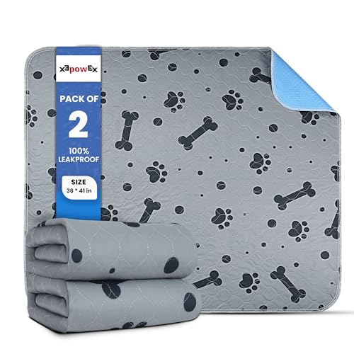 Image of Washable Pee Pads for Dogs 2 Packs 36'' x 41'' Washable Puppy Pads Waterproof Dog Pee Mats Heavy Absorbent with Non Slip Bottom for Indoor Pet Training