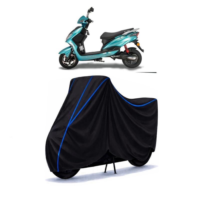 Image of Scooty Cover Water Resistant for Green Zoom | Universal Scooter & Bike Cover | Heavy Duty UV Dust, Rain & Scratch Protection Weather Indoor Outdoor | Black with Blue Piping