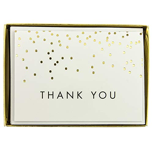 Graphique Falling Dots Boxed Notecards, 16 Embellished Gold Polka-Dotted "Thank You" Cards with Matching Envelopes and Storage Box, 3.25" x 4.75"