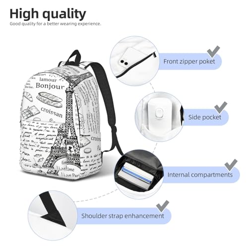 Mochila de viaje con estampado de París para escapadas de fin de semana 5